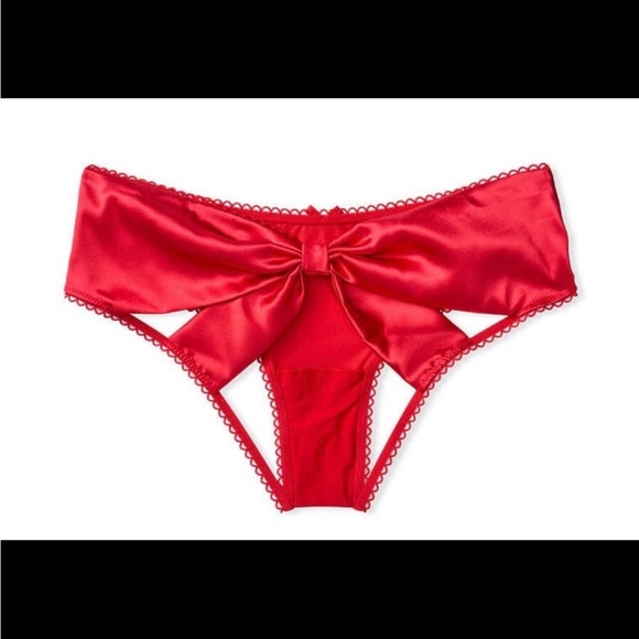 Crotchless open back peek-a-boo exposed ouvert panty panties red bow Victoria's - Picture 2 of 7